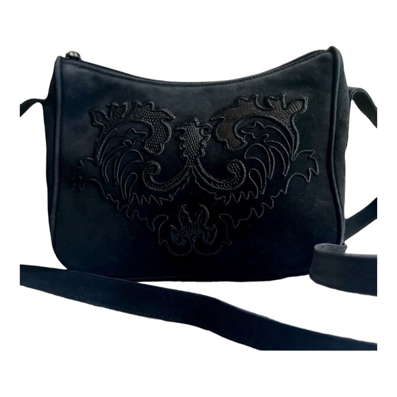 Rare Gucci Black Suede Damask Embroidery Crossbody Shoulder Bag Authentic - Picture 5 of 12